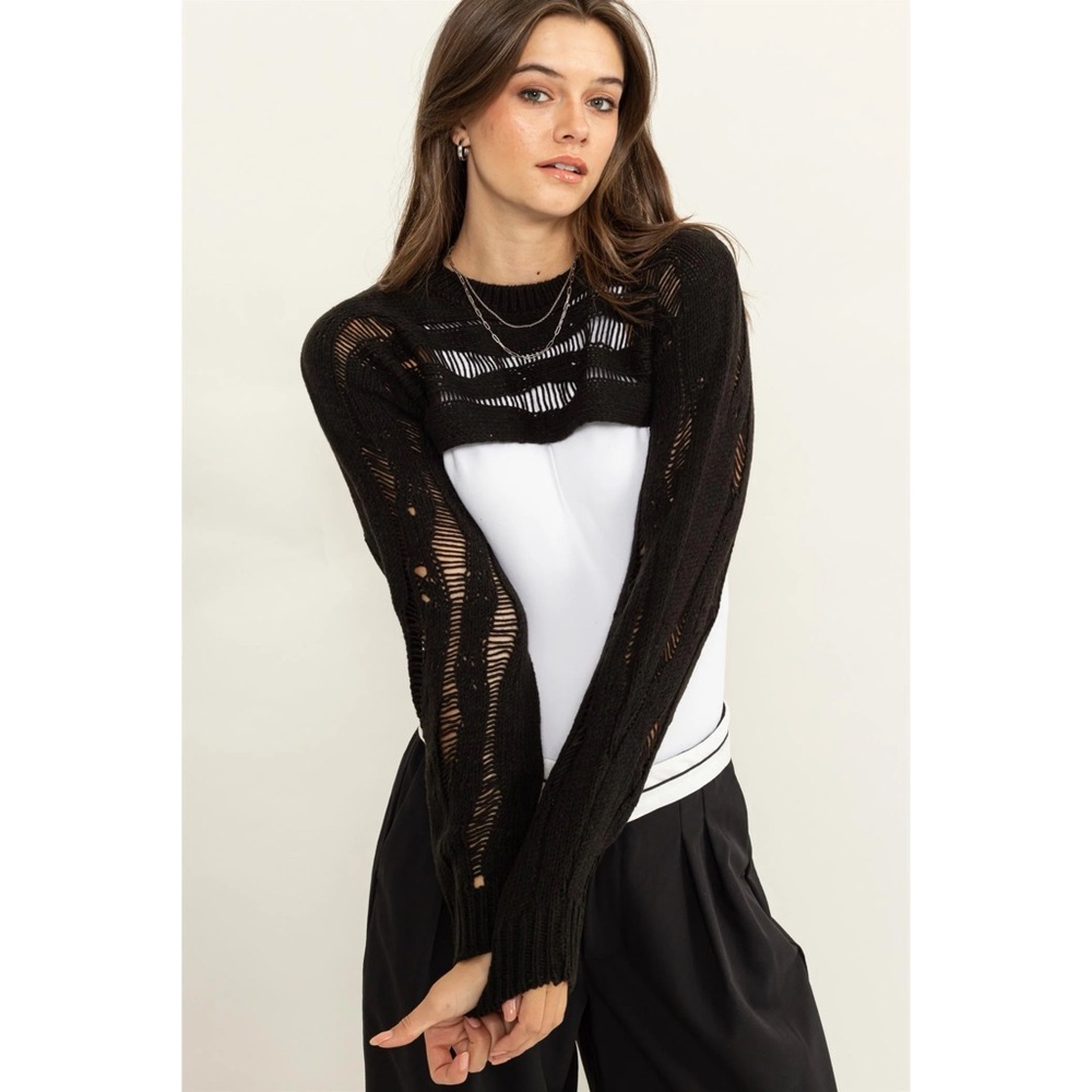 Hyfve Black Open Knit Shrug Sweater